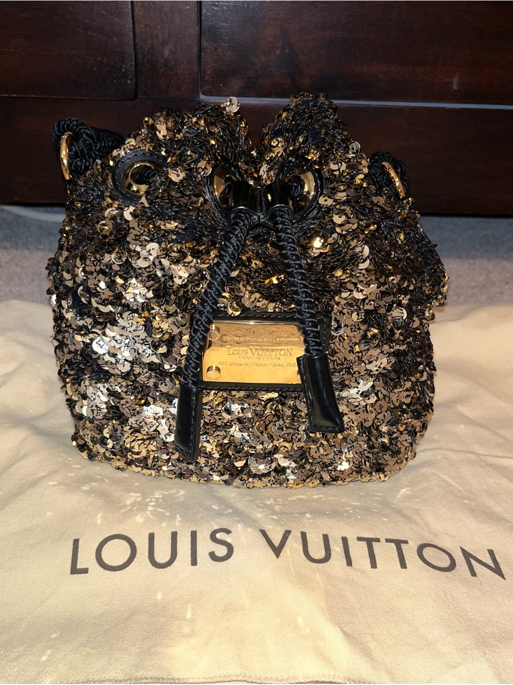 Louis Vuitton sequin Rococo Gold Mini Drawstring Bag